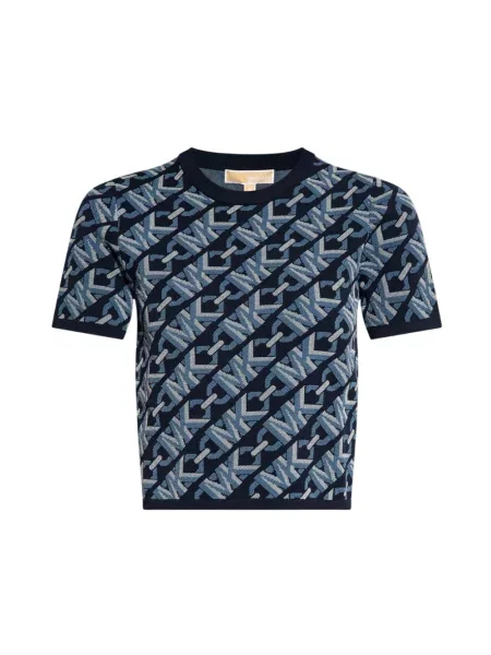 Koszulka Michael Kors z krótkim rękawem żakardowa z autografem niebieska