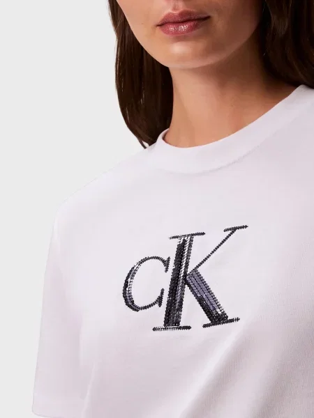 Графический футболка Calvin Klein Jeans с пайетками белая