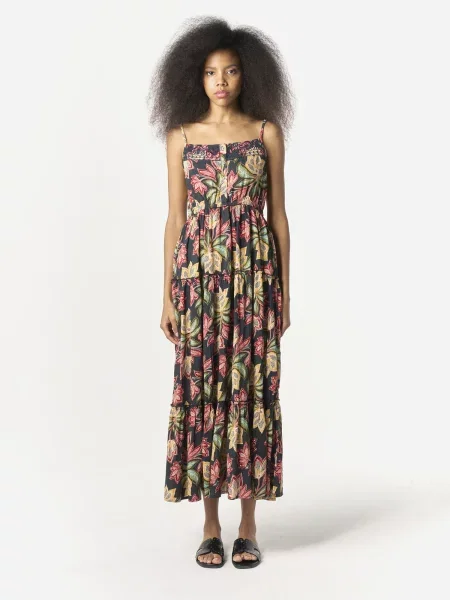 KOROSHI Rochie de vară galben închis / oliv / roșu negru