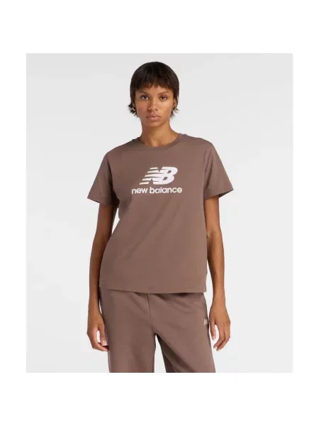 Koszulka z krótkim rękawem New Balance Jersey Stacked Logo brązowo-biała S biała