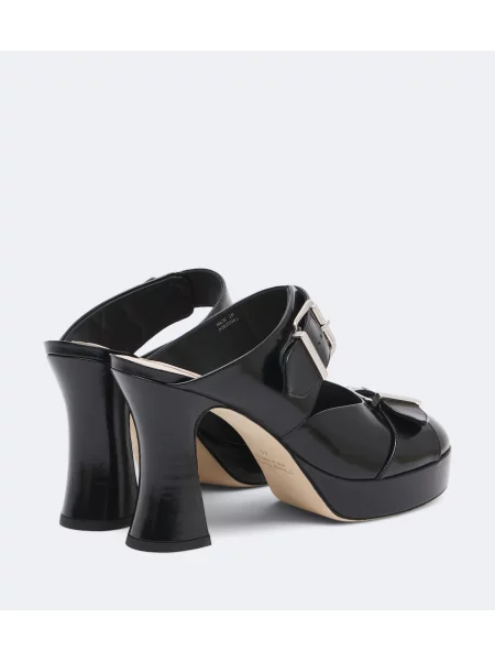 Papuci tip mules Simone Rocha din piele cu cataramă negru