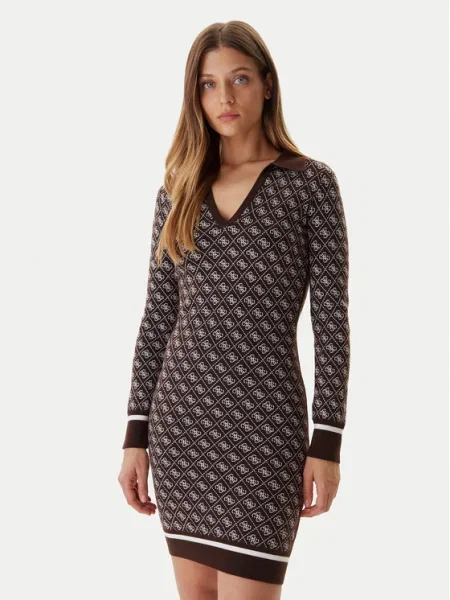 GUESS Rochie tricotat AUBREY / negru / alb maro
