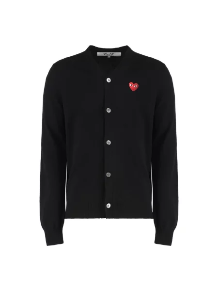 Kardigan Comme Des Garcons Play wełniany z dekoltem w serek czarny