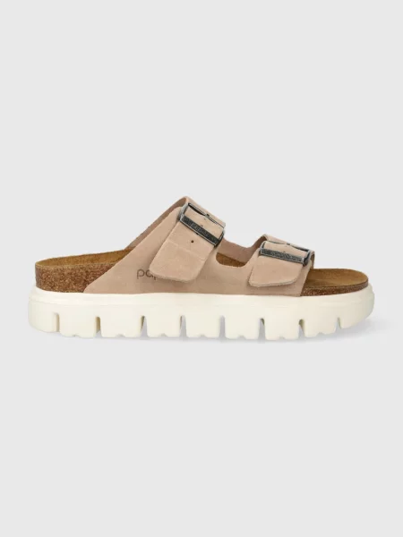 Замшевые шлепанцы Birkenstock чанки бежевые