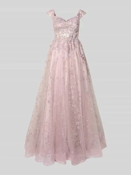 Sukienka wieczorowa błyszcząca z tiulu z haftami Unique