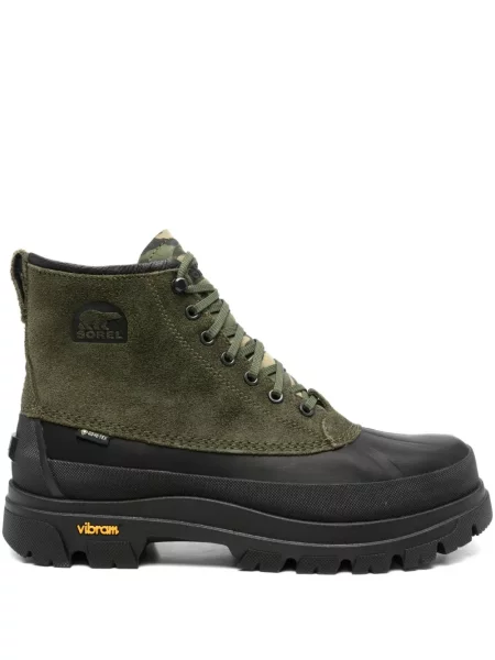 Botine Sorel cu șireturi din piele de căprioară verde