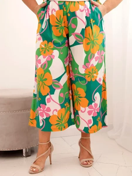 Pantaloni Kesi Włoski cu model floral portocaliu