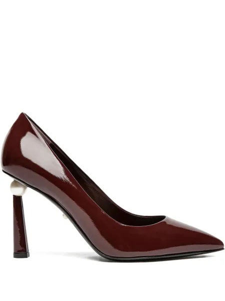 Кожени полуотворени обувки Alevì с перли от лакирана кожа червено