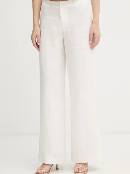 Bardot spodnie lniane beżowe