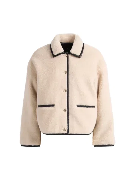 Anine Bing kurtka z domieszką wełny camden przejściowa oversize beżowy