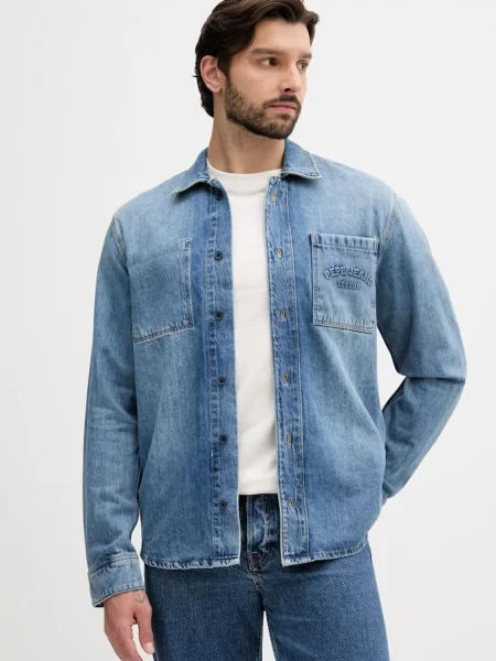 Дънкова риза Pepe Jeans със стандартна кройка с класическа яка синьо