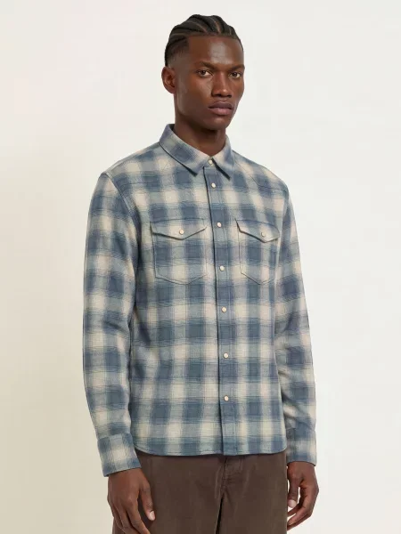 Allsaints Flanelová Košile Brooks Regular Fit černošedá modrá