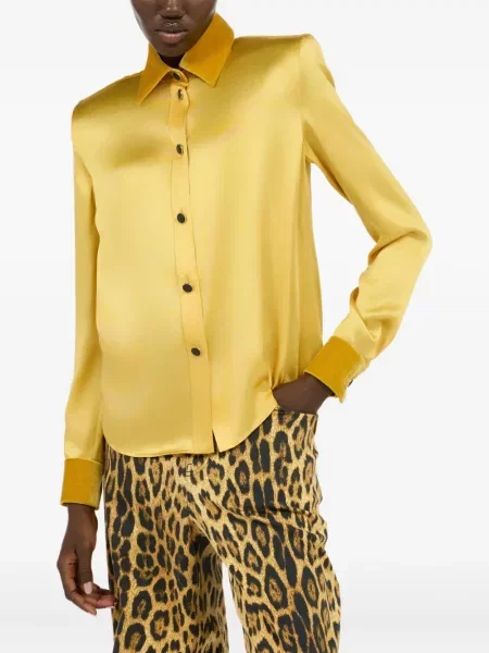 Cămașă Roberto Cavalli de mătase galben