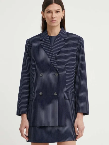 Sacou Herman Pinstripe marin cu doua randuri de modelator albastru