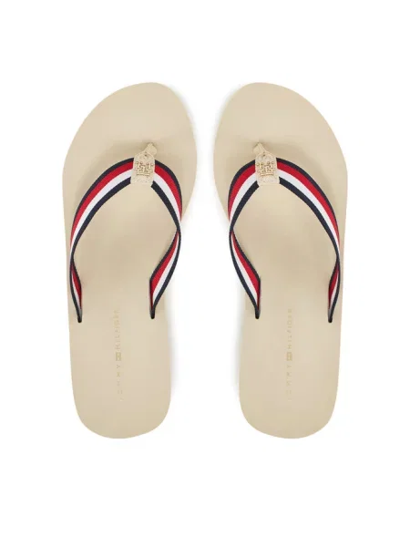 Japonki Tommy Hilfiger Corporate Wedge Beach Sandal muslin beżowe