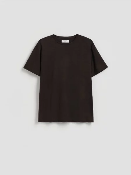 Reserved T-shirt regular z lnem brązowy