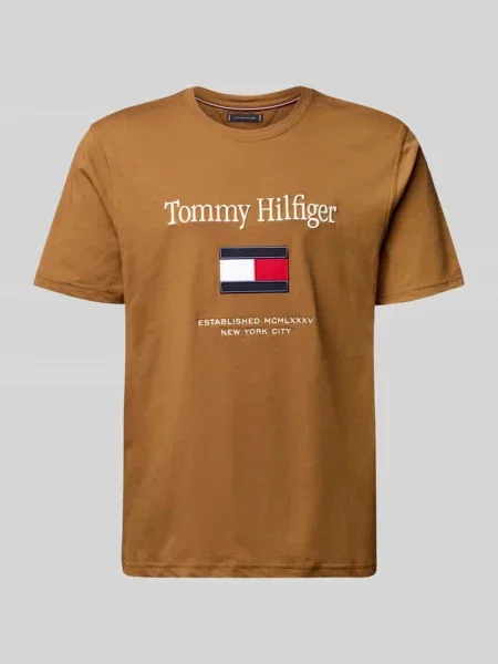 Tommy Hilfiger t-shirt z aplikacją brązowy