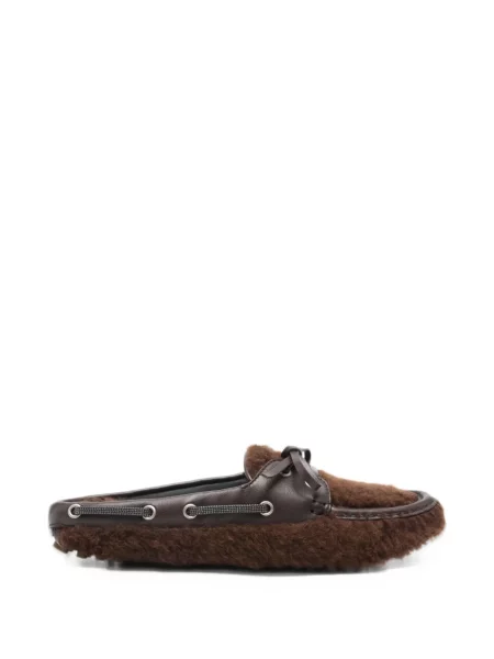 Mules Brunello Cucinelli με φιόγκο από δέρμα προβάτου καφέ