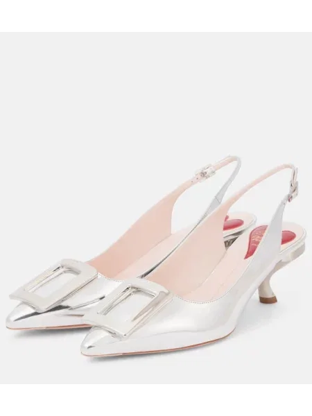 Pantofi cu toc Roger Vivier din piele slingback argintiu