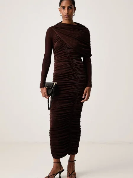 Bardot rochie drapată MELINA maro