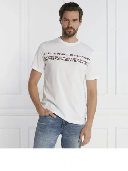 Tommy Hilfiger Tricou CENTER CHEST STRIPE TEE alb