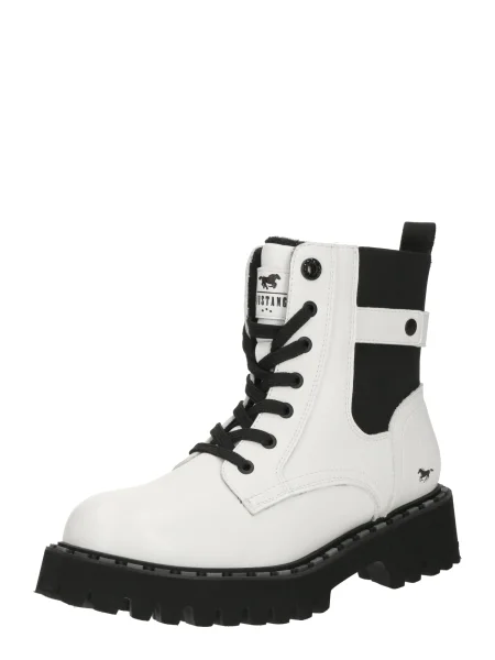 MUSTANG Šnurovacie členkové čižmy čierna biela