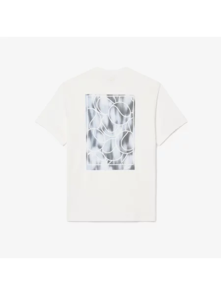 Lacoste Koszulka Z Jerseyu Z Nadrukiem Tenisowym Kremowa biały