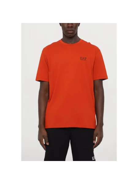 Emporio Armani t-shirt brązowy z nadrukiem pomarańczowa