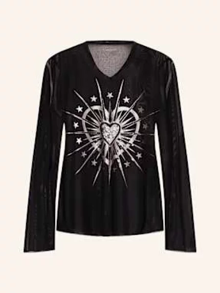 Grace Koszulka Z Długim Rękawem Z Siateczki Z Cekinami schwarz czarny