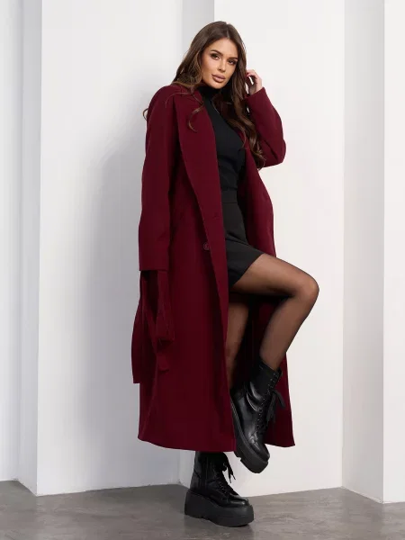 Пальто ISSA Plus кашемір бордовий