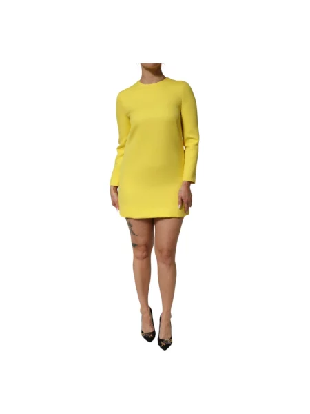 Sukienka mini Dolce And Gabbana z długim rękawem żółta