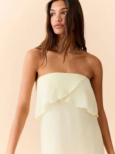 Sukienka dekolt bandeau Teen L MANGO TEEN żółty