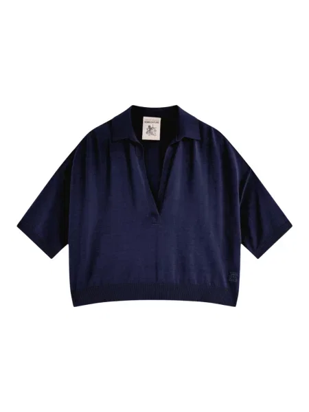 Polo Semicouture z dekoltem w serek z bursztynem niebieskie