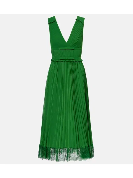 Rochie midi Self-portrait din șifon până la genunchi de costum verde