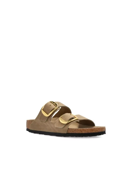 Klapki Birkenstock skórzane na sprzączkę brązowe