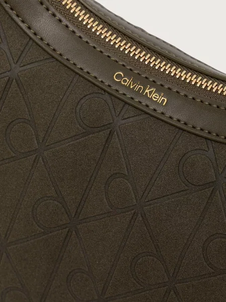 Calvin Klein Táska Emblem Aop Sueded Shoulder Bag Sötétzöld zöld