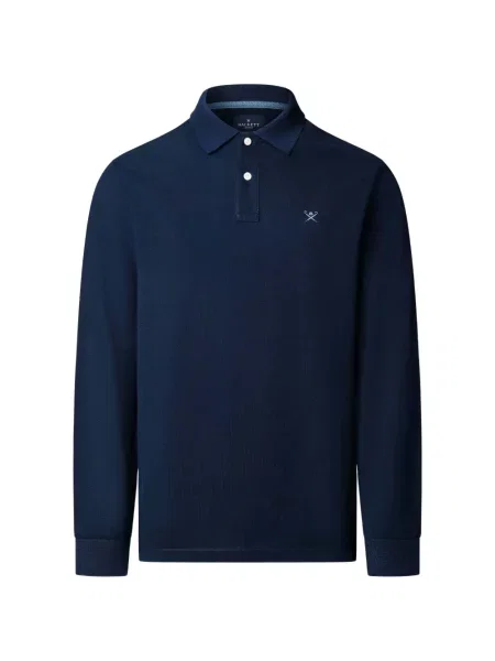Lung tricou polo Hackett London cu autograf albastru