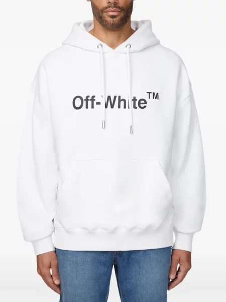 Hanorac cu glugă Off-white cu imagine cu cordon alb