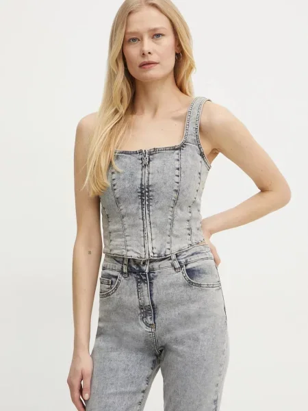 Дънкова блуза Patrizia Pepe дамска с изчистен дизайн синьо