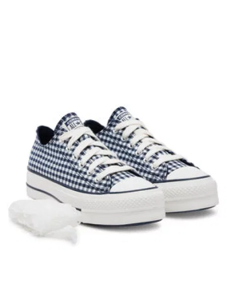 Converse Plátěnky Chuck Taylor All Star Lift Platform Gingham Tmavomodrá