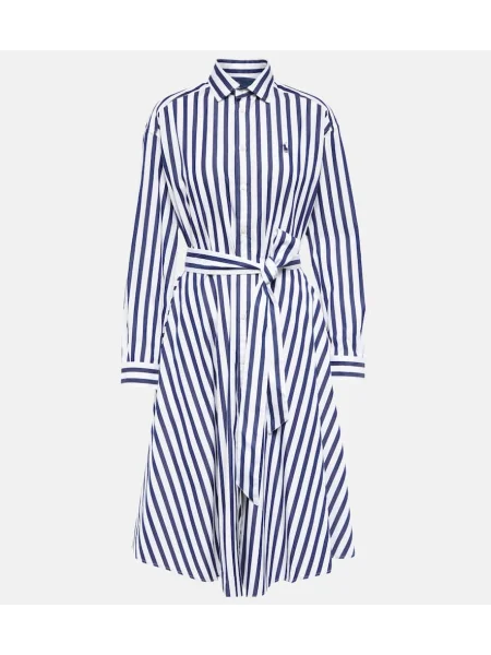 Wielobarwność sukienka koszulowa Polo Ralph Lauren w paski do kolan granatowa