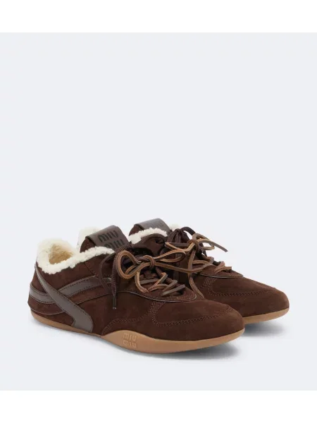 Sneakerși Miu Miu din piele de căprioară maro