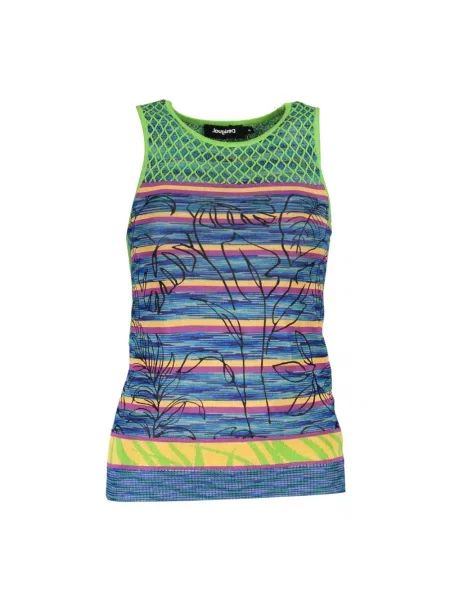 Top Desigual z okrągłym dekoltem na szerokie ramiączka zielony