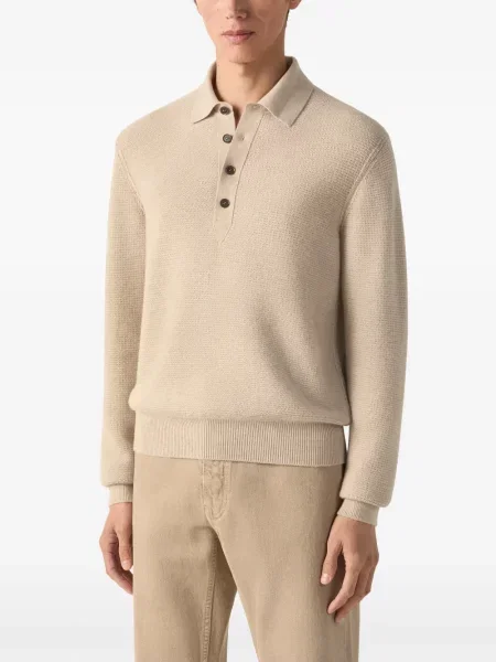 Tricou polo Zegna din cașmir alb