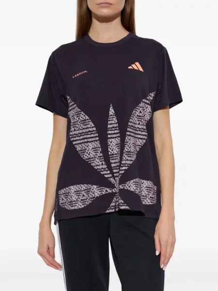 Ριγέ πλεκτός τοπ Adidas με αυτόγραφο γκρι