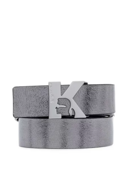 Curea Karl Lagerfeld Jeans cu cataramă cu autograf gri