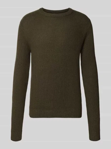 Sweter z dzianiny z okrągłym dekoltem model PANNEL' Jack & Jones oliwkowy