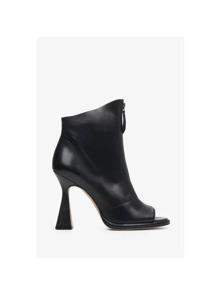 Кожаные ботильоны Estro с открытым носком черные
