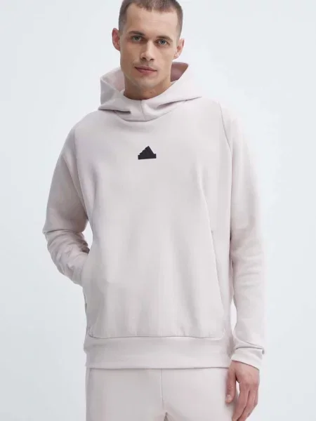 Суичър с качулка Adidas с качулка бежово