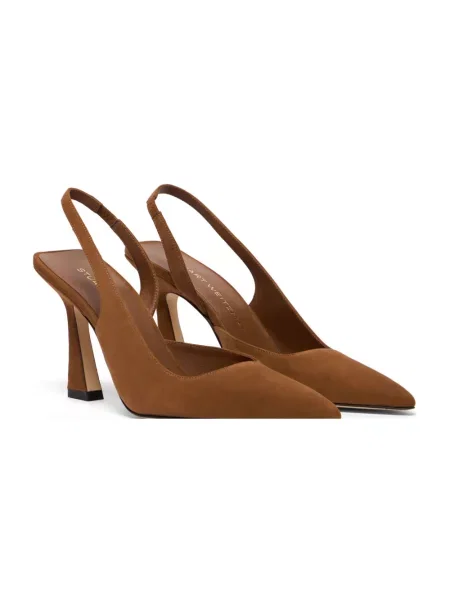 Czółenka Stuart Weitzman skórzana z otwartą piętą brązowa